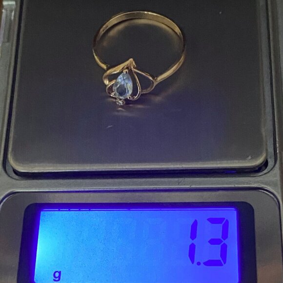 Vintage Marked 10K Yellow Gold HeartRing w/Aquamarine & Diamond Chip Broken READ - Picture 15 of 15